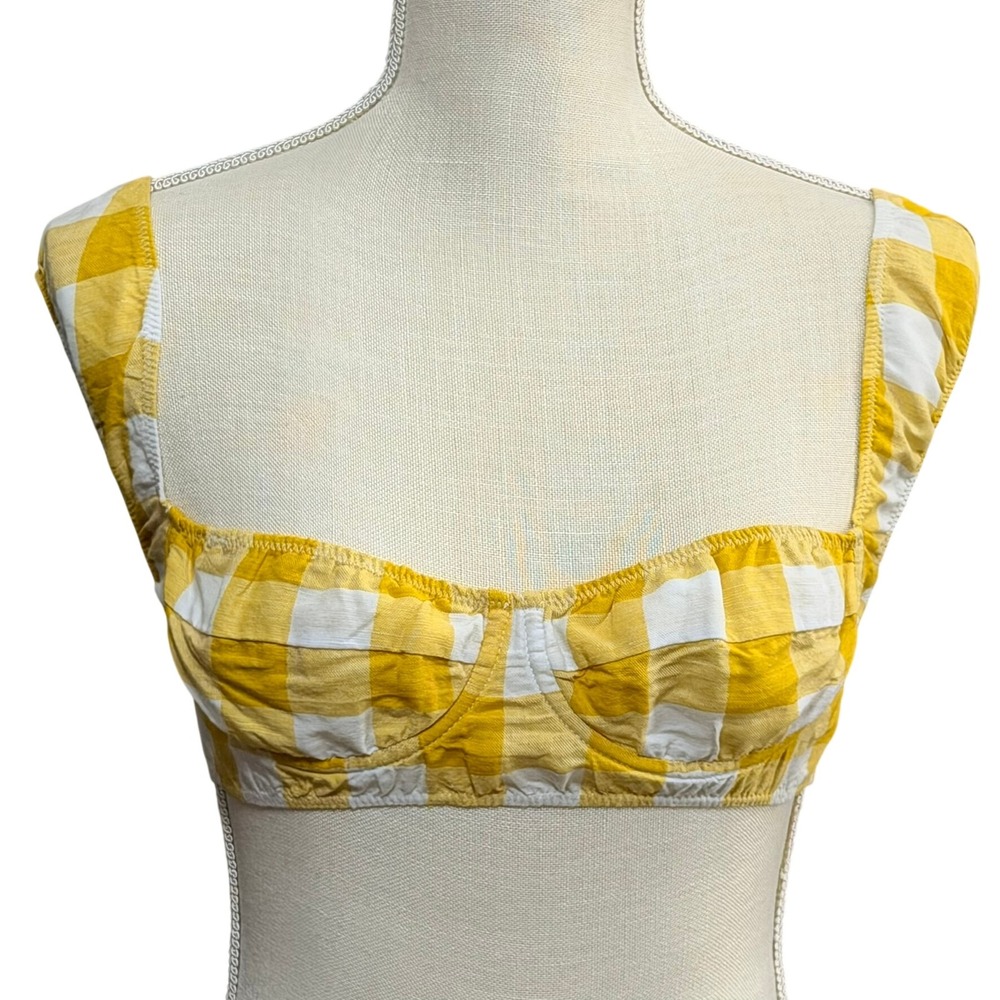 Tropic Of C Womens South Pacific Top S Yellow Gingham‎ Underwire Bikini Crop Top
